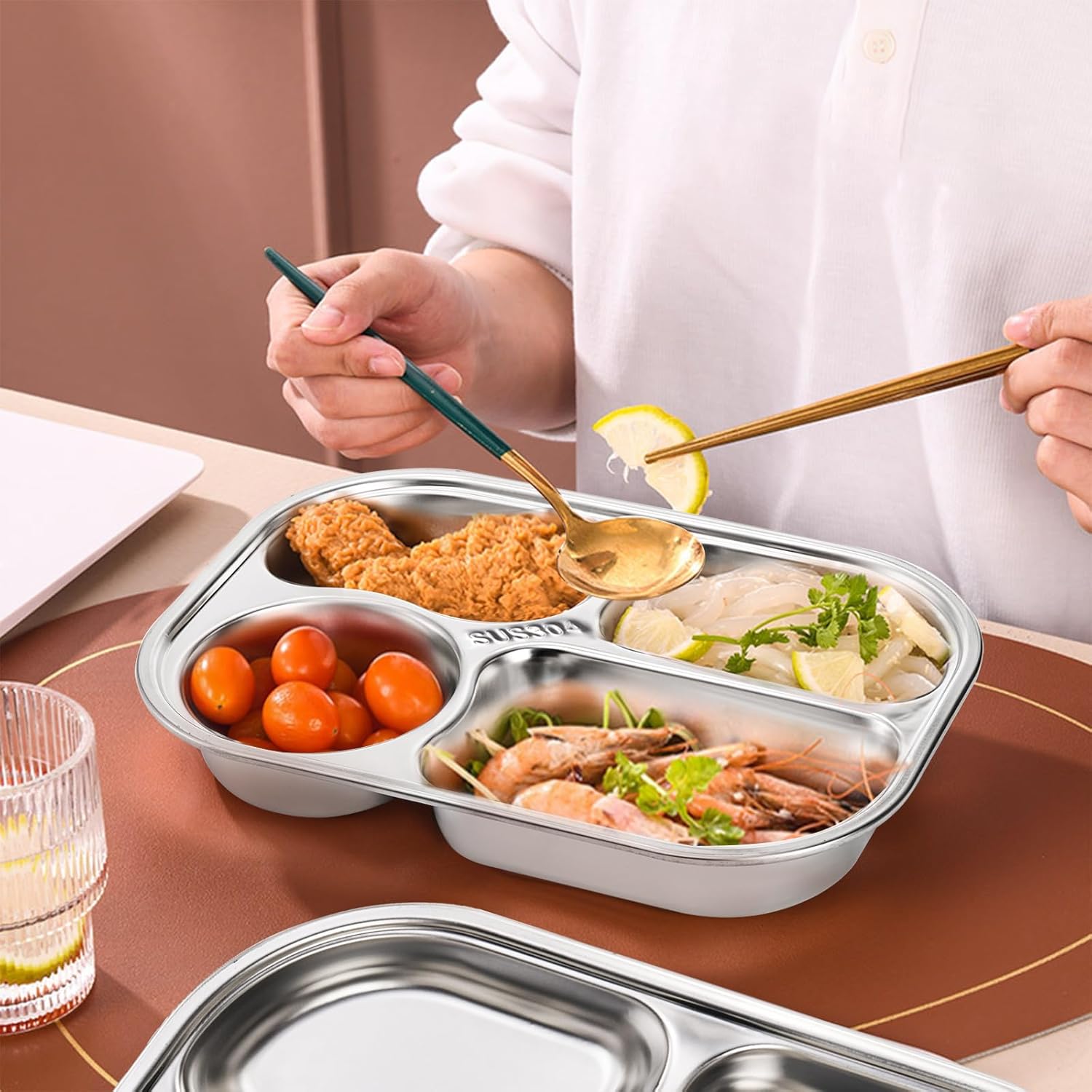 WIMPY Piring Makan Stainless Steel Tray Fast Food 4 Grid - W-005