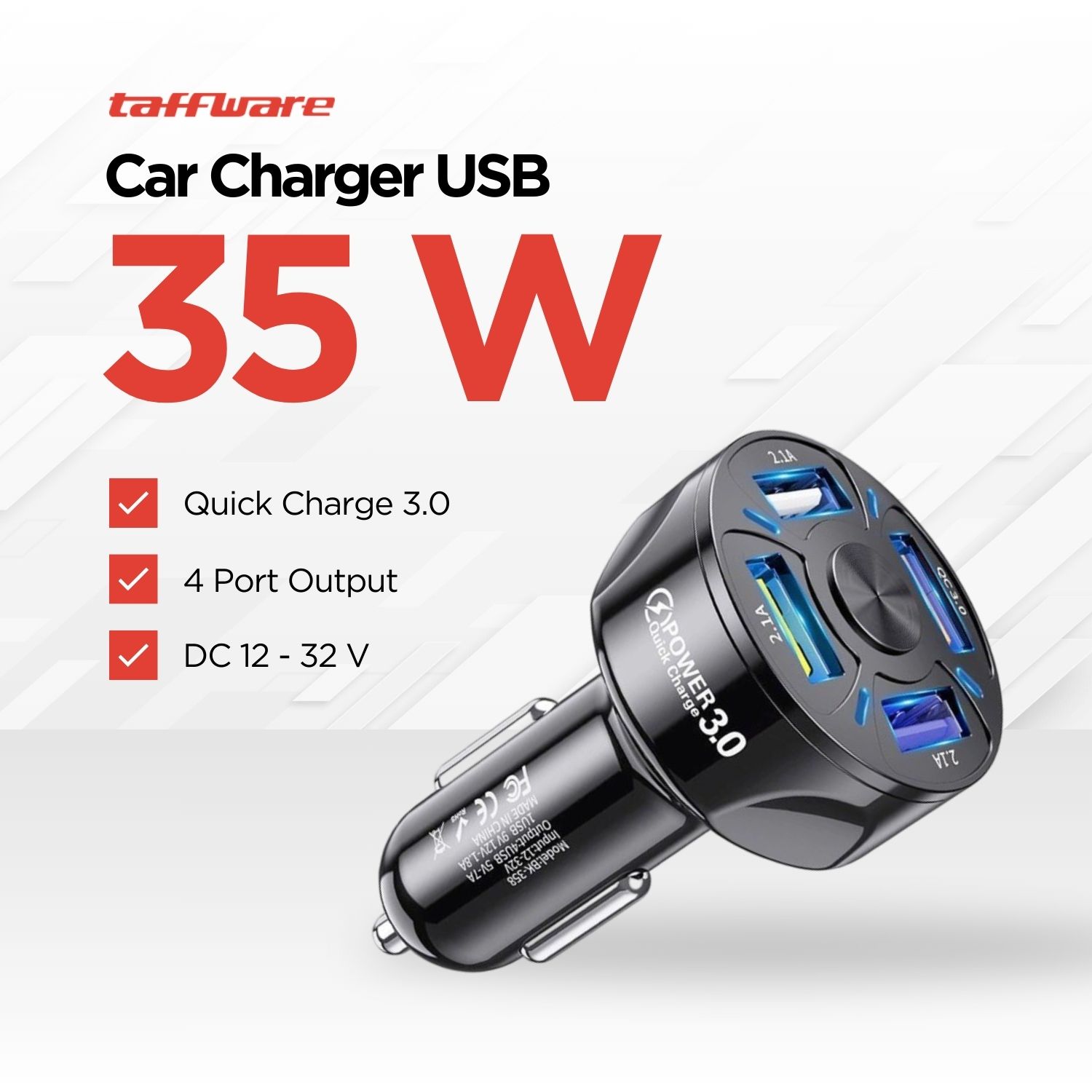 Taffware Car Charger Mobil Fast Charging QC 3.0 4 USB Port 7A 35W - BK-358