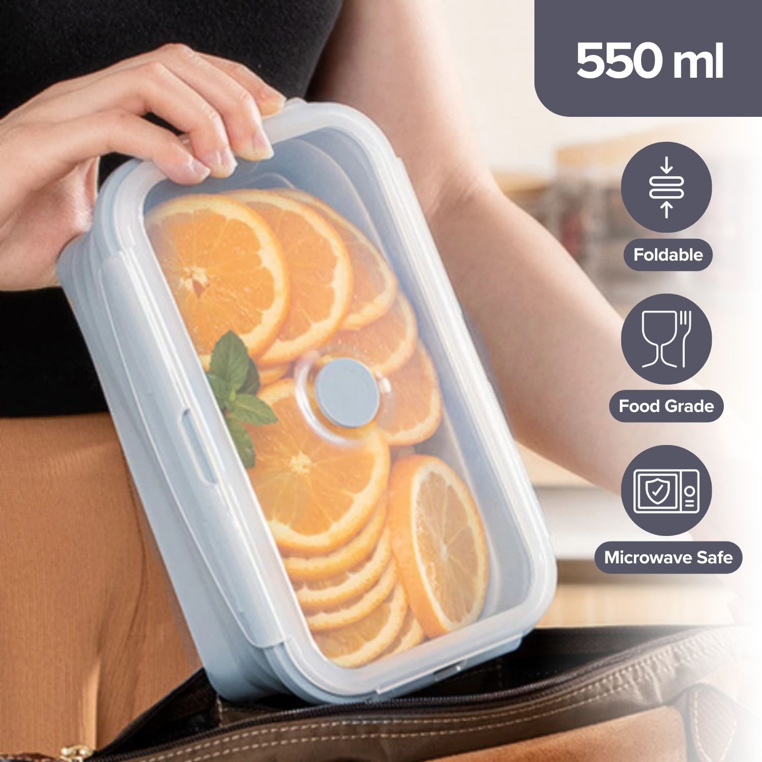 ACEBON Kotak Makan Lunch Box Foldable Silicone Single Layer 550ml - ACB55