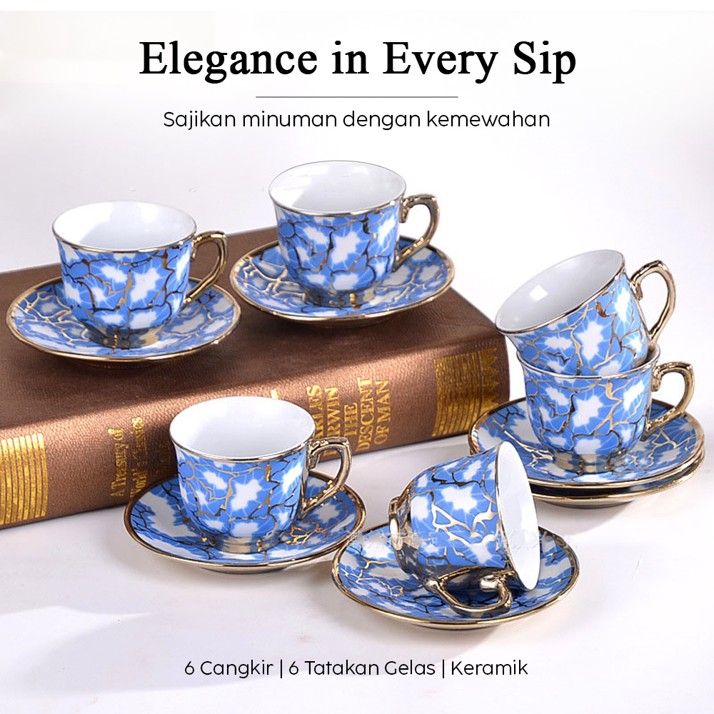 SUNFILI Set Cangkir Kopi Keramik 6in1 European Style Coffee Cup 90ml - B151