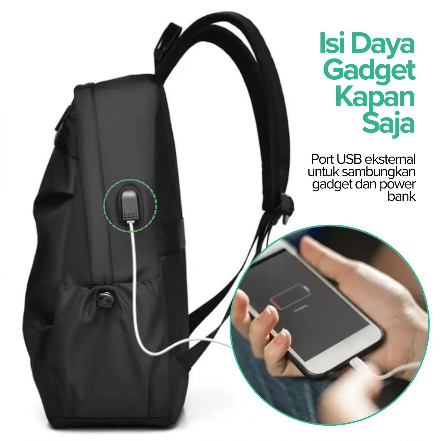 YYBAG Tas Ransel Laptop Polyester Simple Design with USB Charging Port - Y0016
