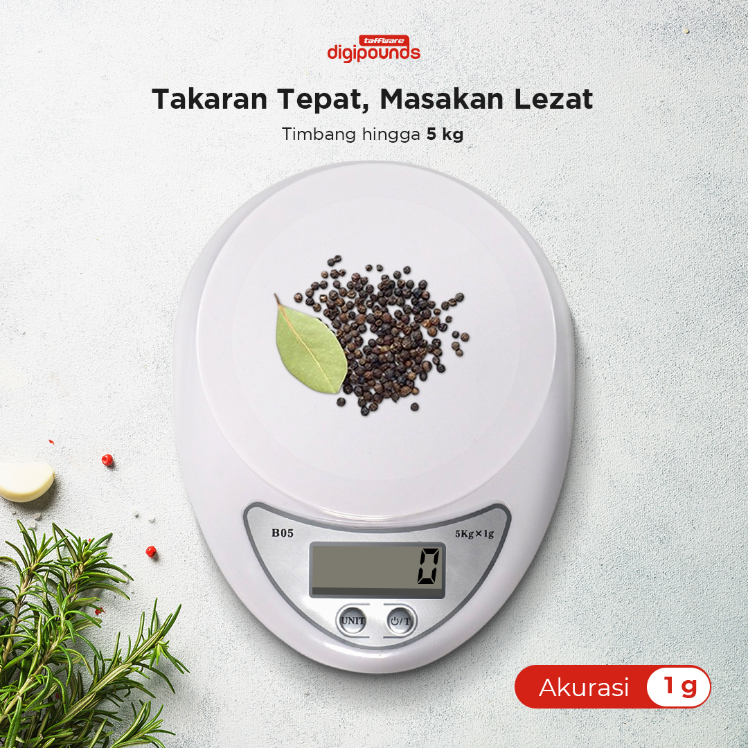 Taffware Digipounds Timbangan Dapur Mini Digital Scale 5kg 1g - B05