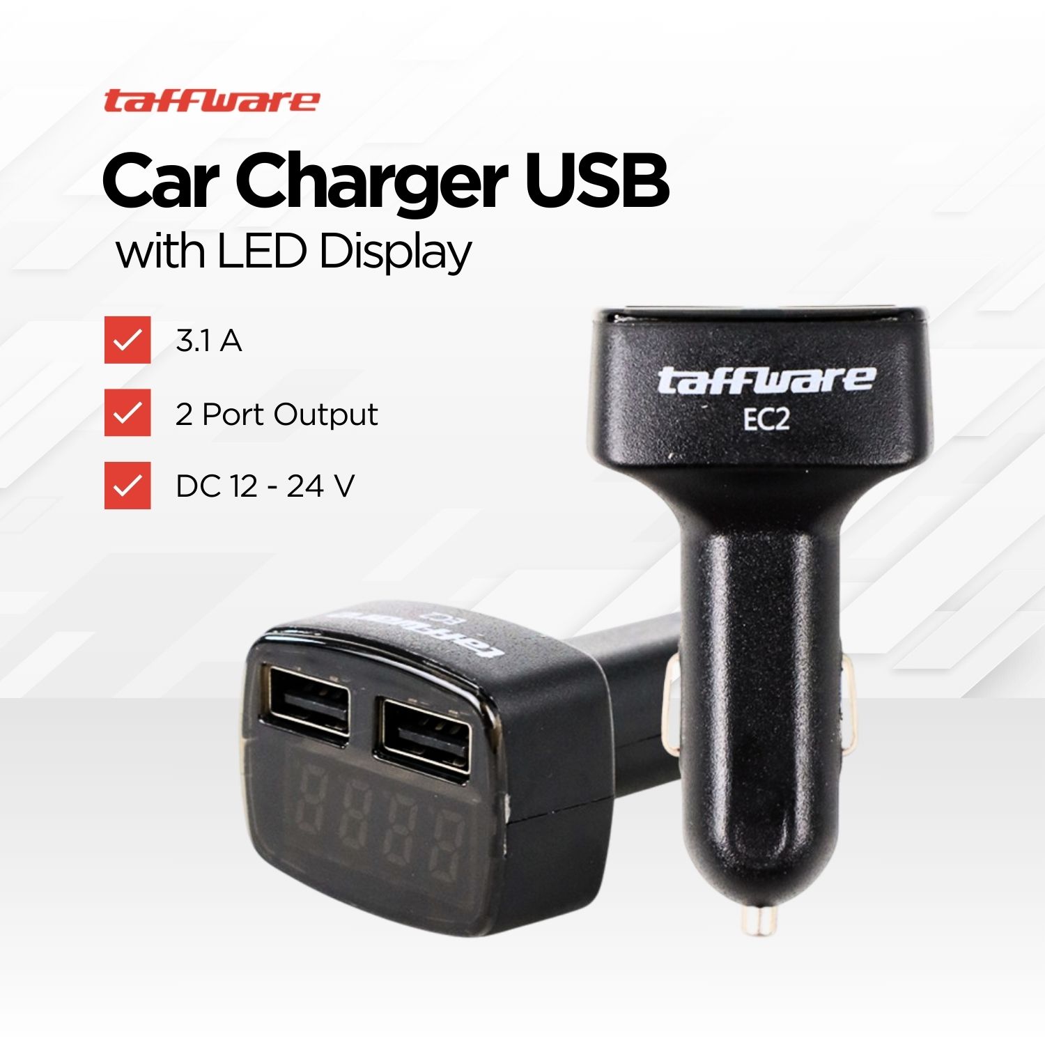 Taffware Car Charger Mobil LED Display Dual USB Cigarette Plug 3.1A - EC2