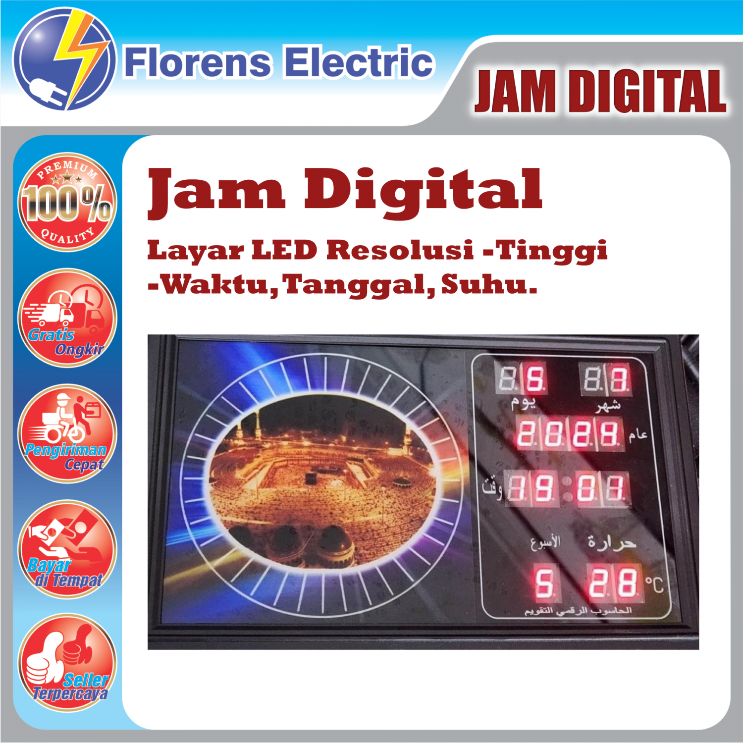 Jual jam digital meja dinding 2026 muslim warna led merah