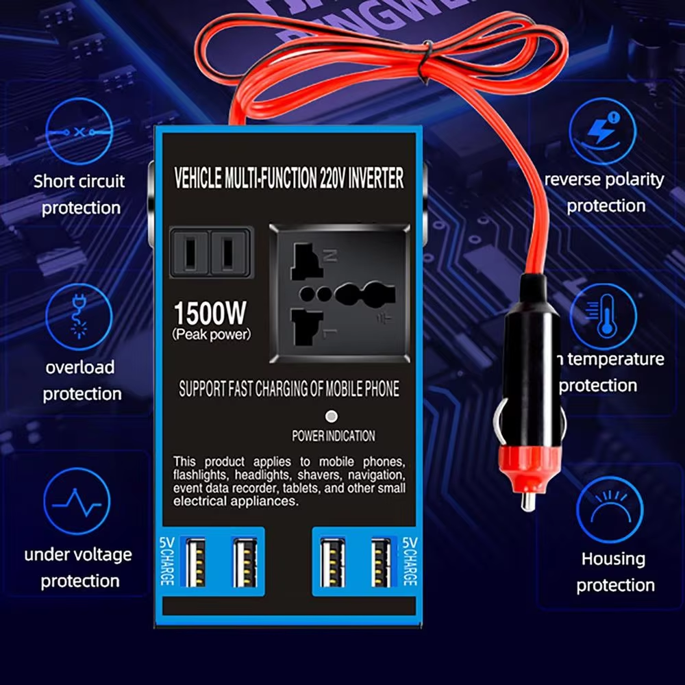 PENGWEI Car Power Inverter DC 12V/24V to DC 220V 4 USB Port - PW15