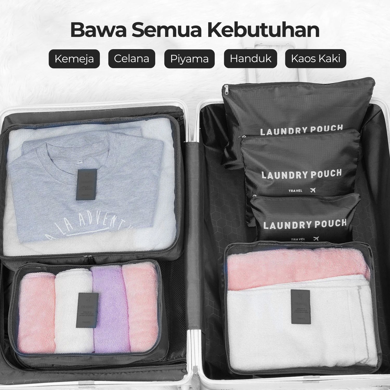 Tas Travel Bag Laundry Organizer Packing Cubes Multi Size 6 PCS
