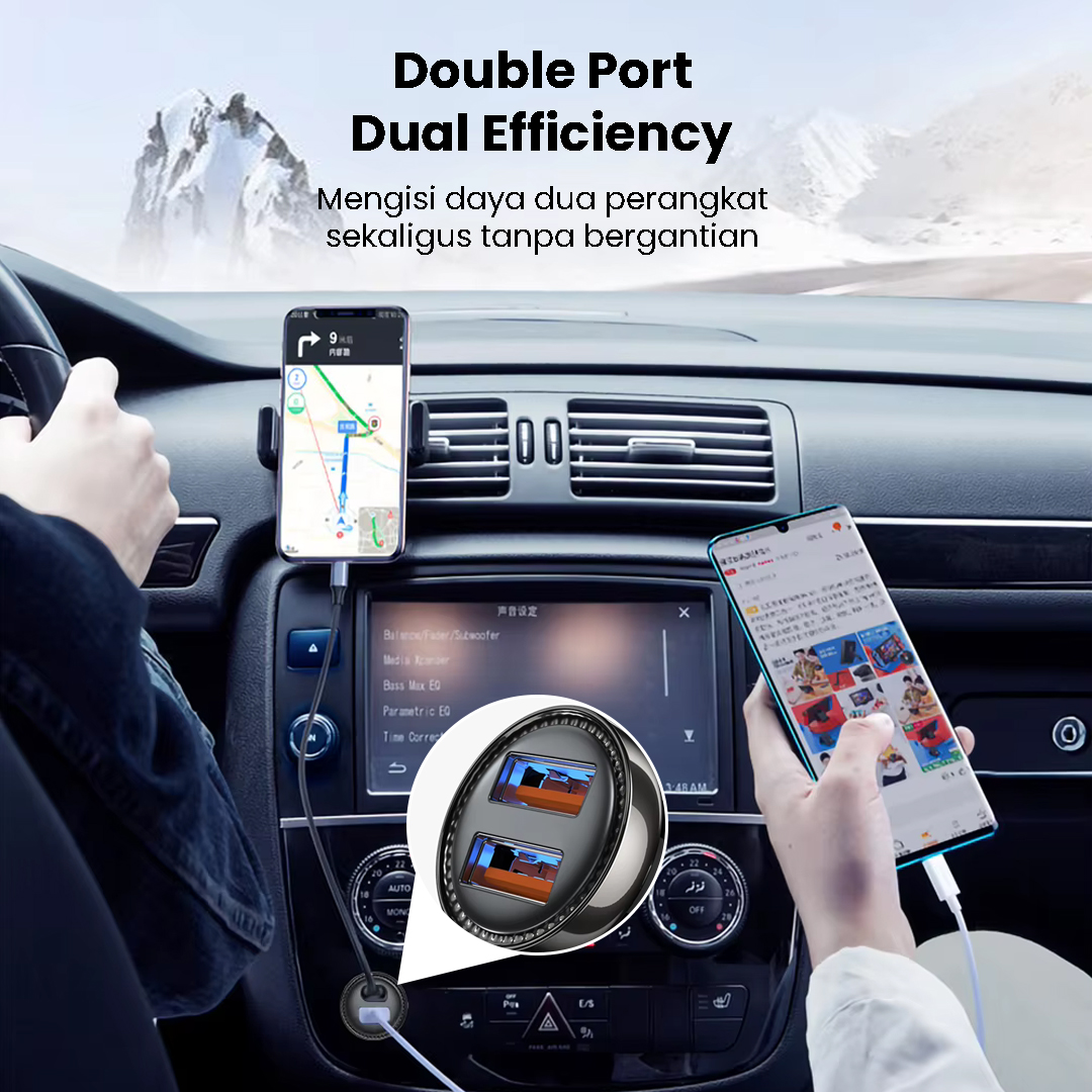 ESSAGER Car Charger Mobil Fast Charging QC 3.0 Dual USB Port 2A 18W - ECC2Q-WL0A