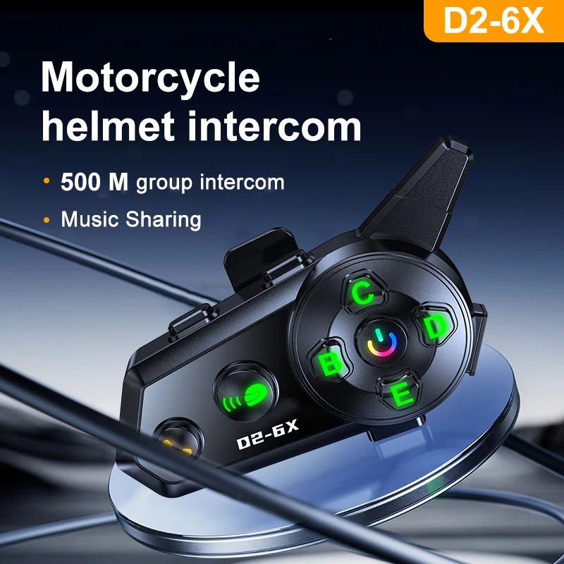 VELEV Intercom Helm Bluetooth Headset 6 Riders Call IPX6 1000mAh - D2-6X