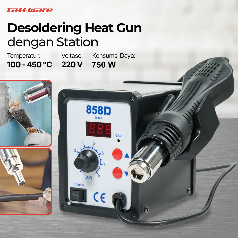 Taffware 858D Desoldering Heat Gun dengan Station 220V 750W