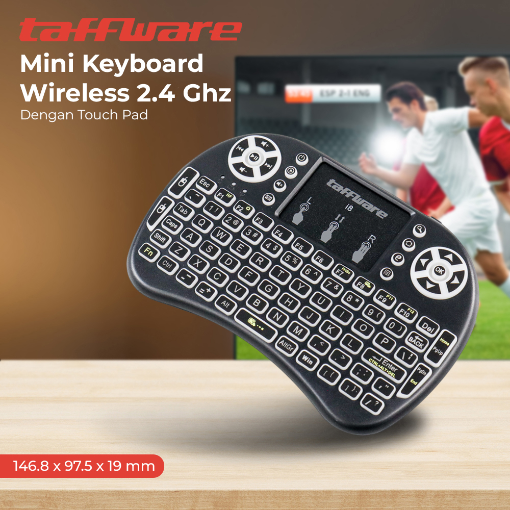 Taffware Keyboard Wireless Mini 2.4GHz RGB with Touchpad Air Mouse - I8