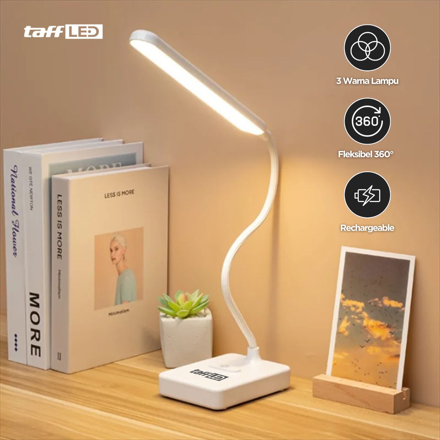 TaffLED Lampu Meja Belajar 3in1 Color Desk Lamp 30 LED Rechargeable - T1901