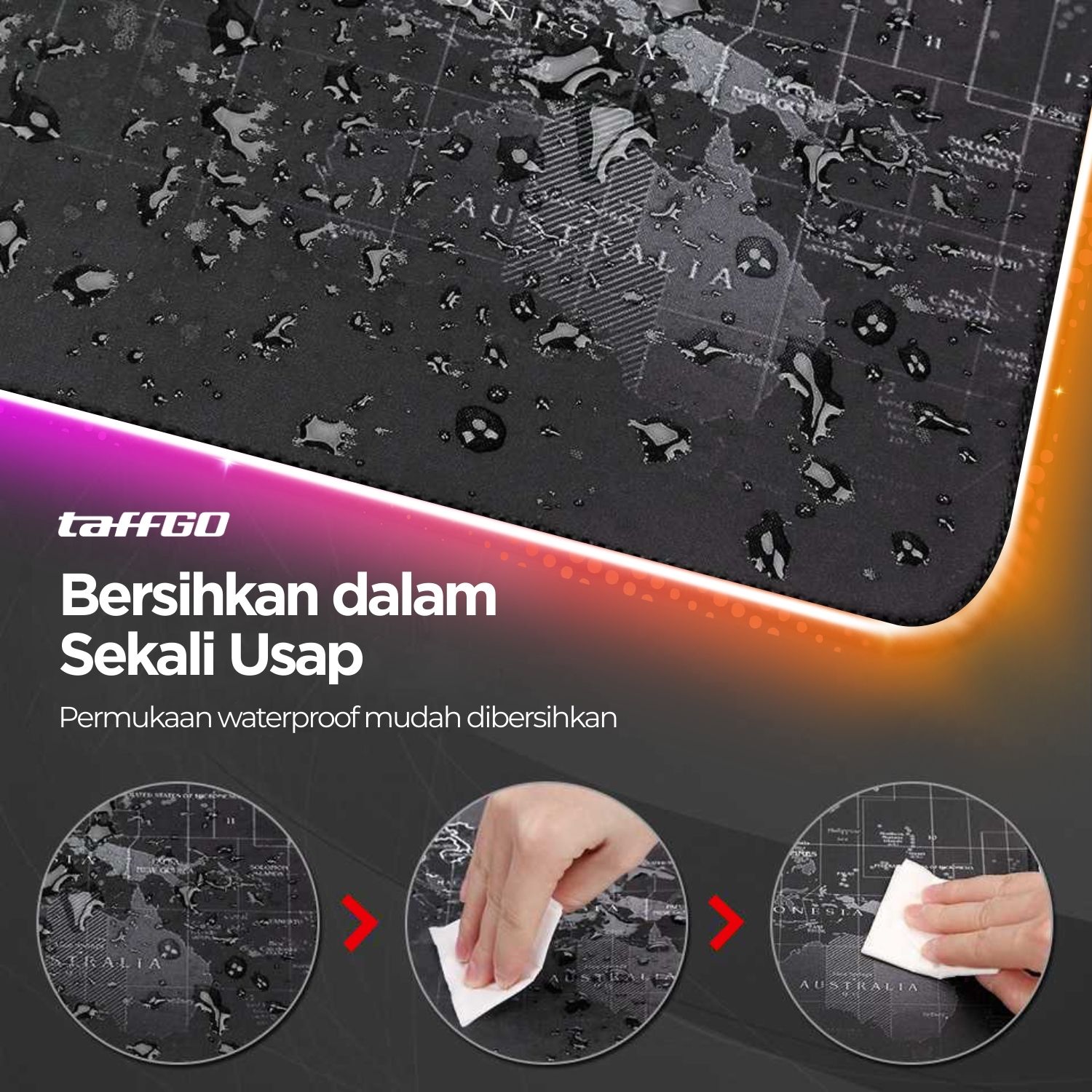 TaffGO Gaming Mouse Pad XL Peta Dunia with LED RGB - RGB-03