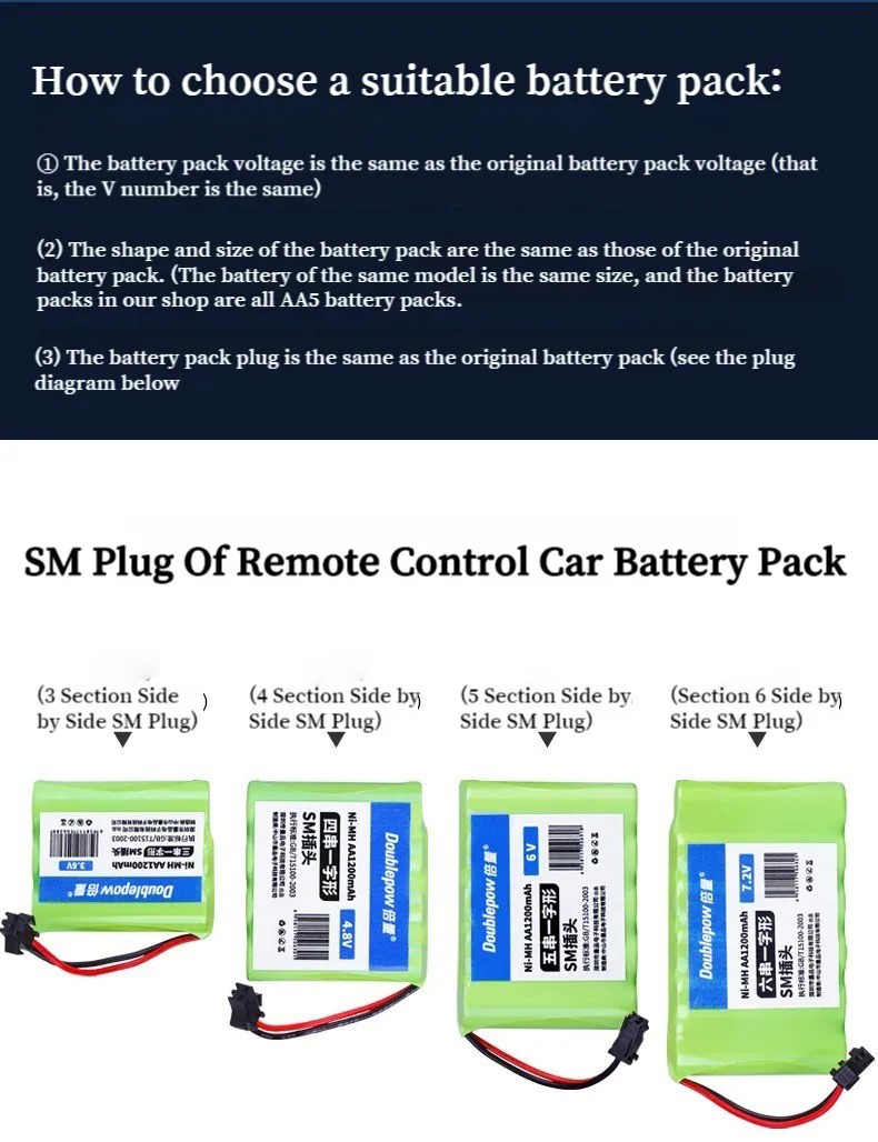 Doublepow Baterai Pack RC Toy DIY Battery AA Ni-MH SM Plug 1200mAh - YZ1200