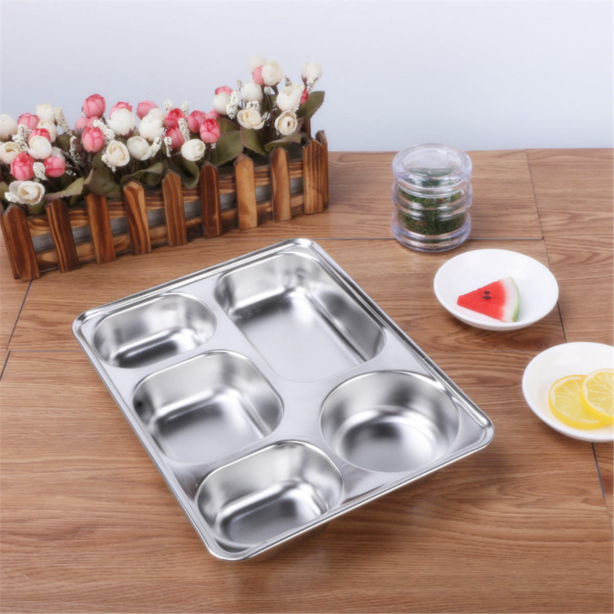 Januel Piring Makan Fast Food Tray Container Stainless Steel 5 Grid - Jn72