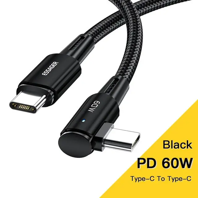 ESSAGER Kabel Data USB Type C Multifungsi Fast Charging L Shape 60W 2M - ES-X16