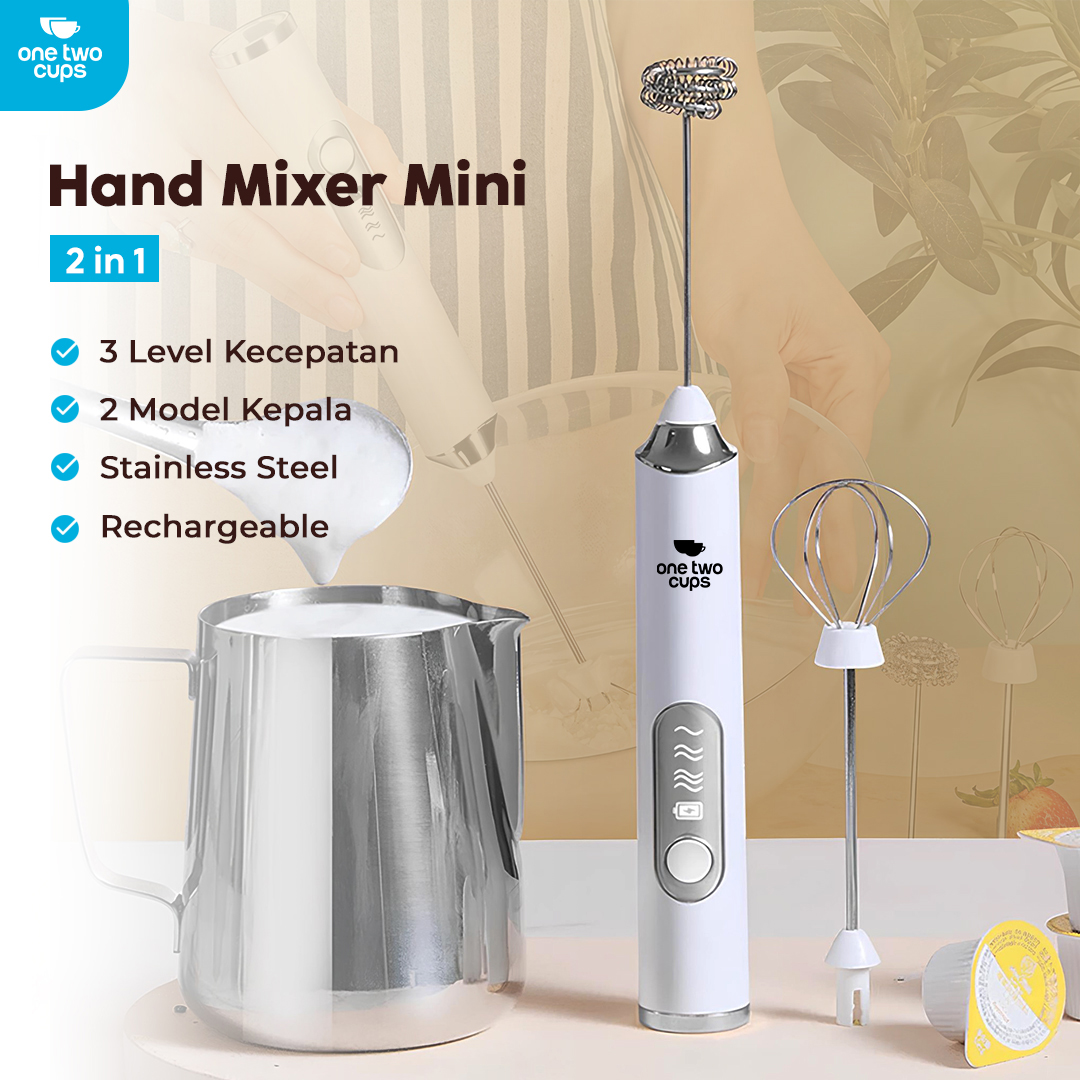 One Two Cups Hand Mixer Mini 2in1 Pengocok Telur Whisk Milk Frother - HM23