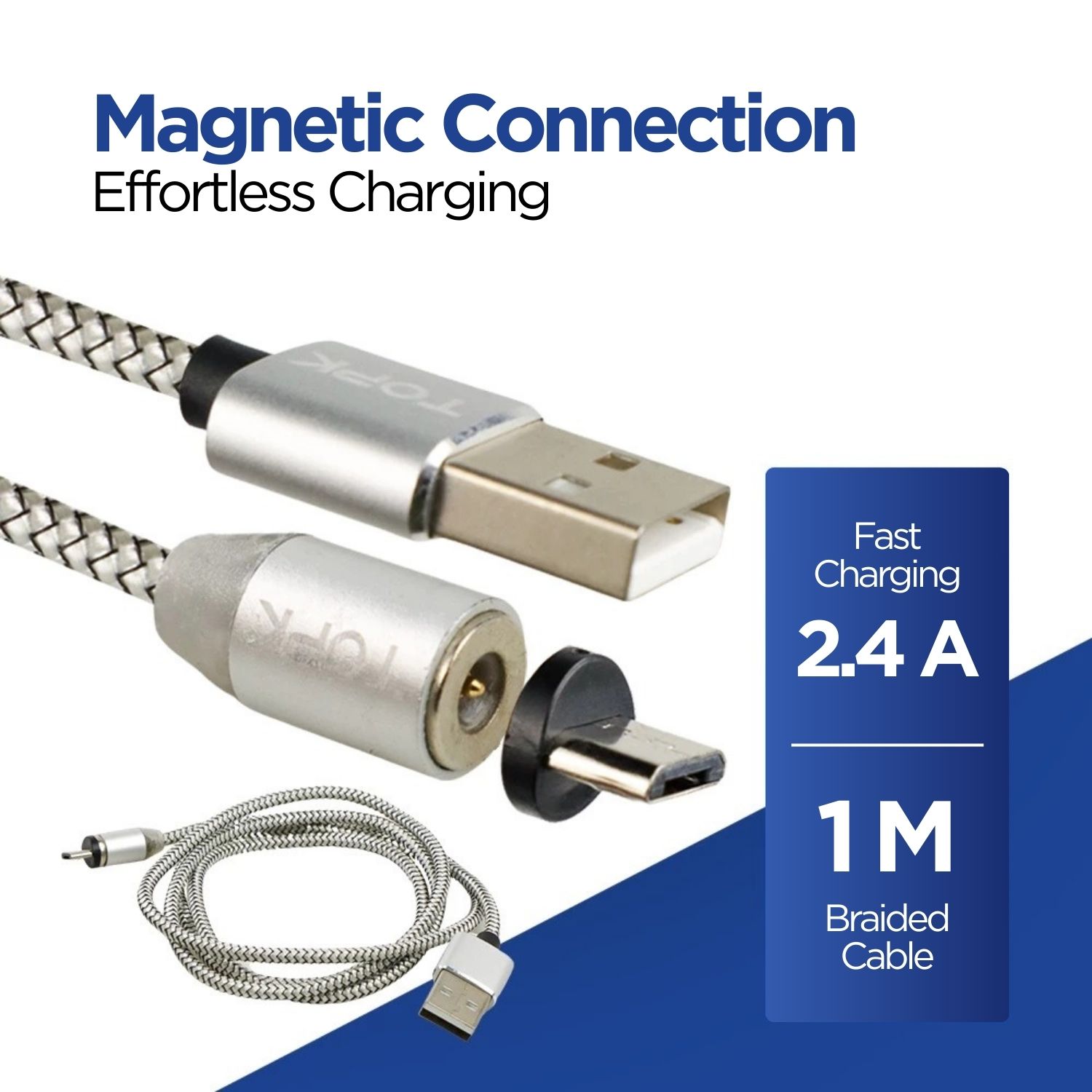 TOPK Kabel Charger Micro USB Fast Charging Magnetic Braided 5V 2.4A - CS1711