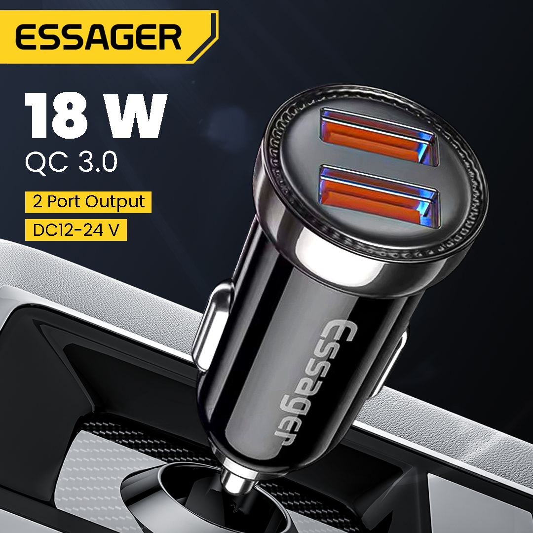 ESSAGER Car Charger Mobil Fast Charging QC 3.0 Dual USB Port 2A 18W - ECC2Q-WL0A