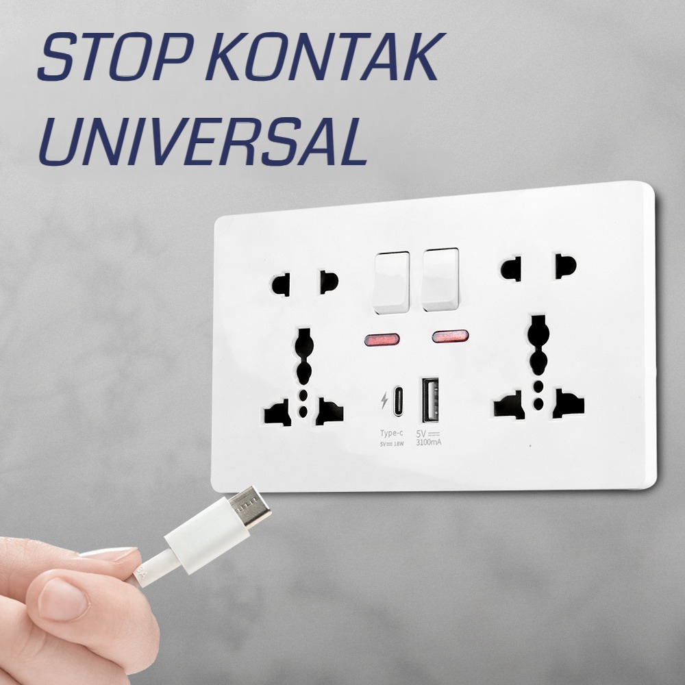 Taffware Stop Kontak Universal UK EU US 2 Port USB with Switch - DZE412