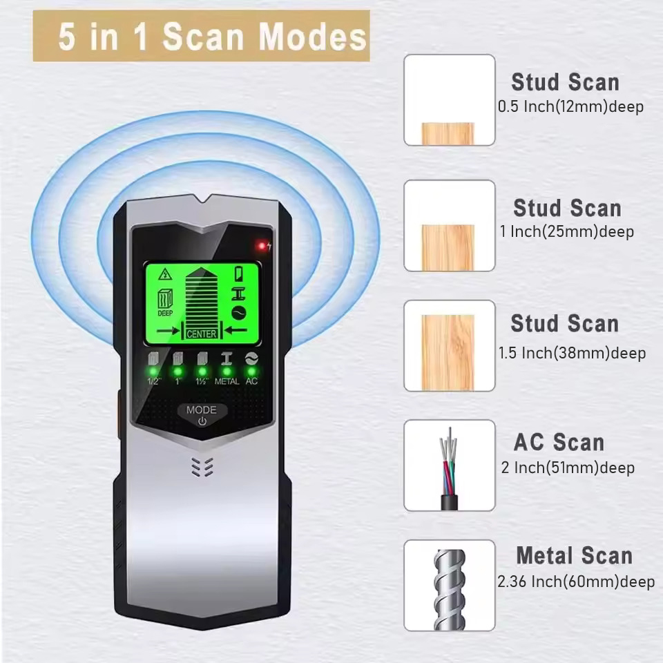 Aidepeen Detektor Logam Kawat Kayu 5in1 Wall Scanner with LCD - SH402