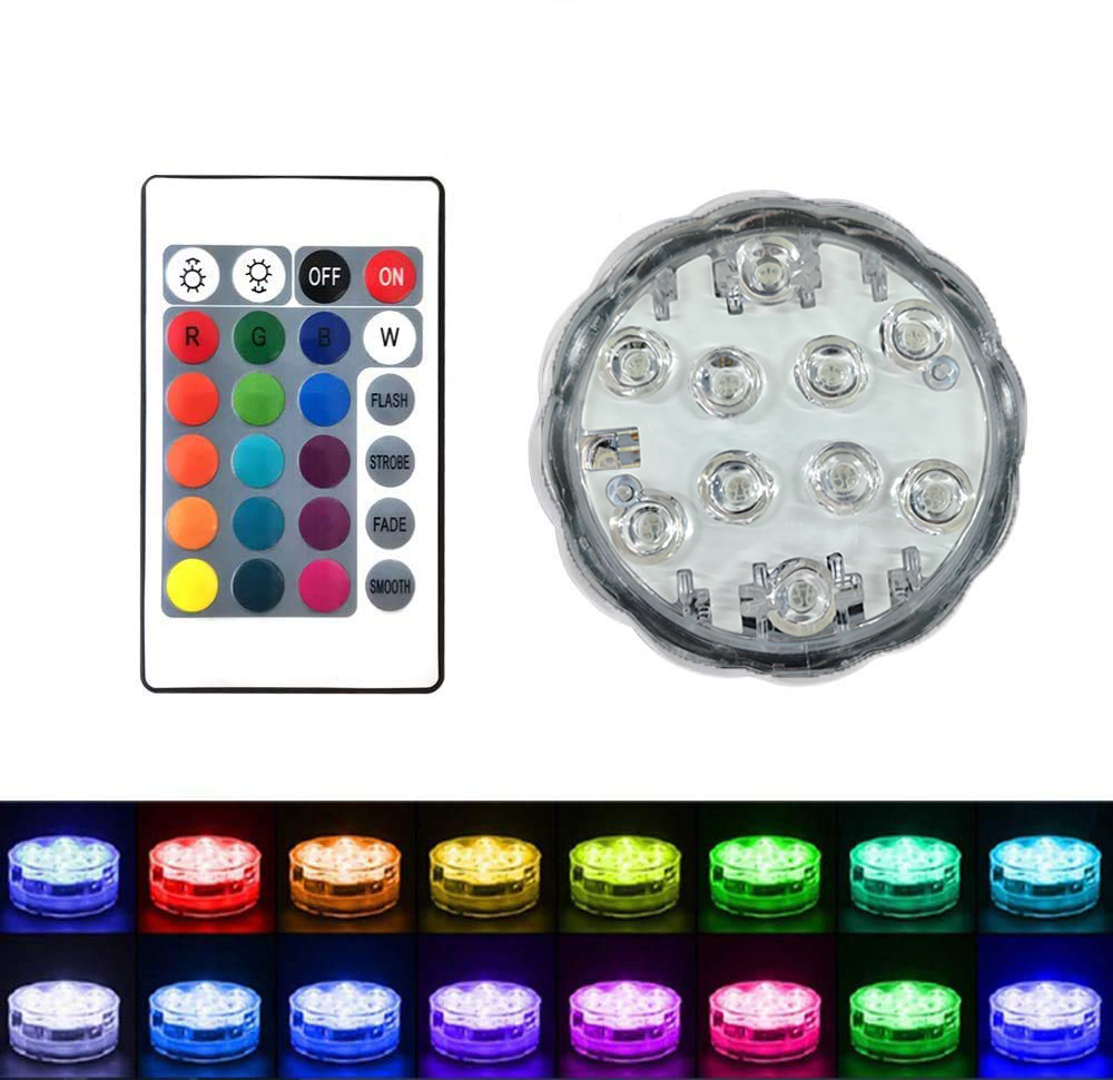 Lampu Hias RGB Bawah Air Submersible Waterproof 10 LED with Remote - 13017