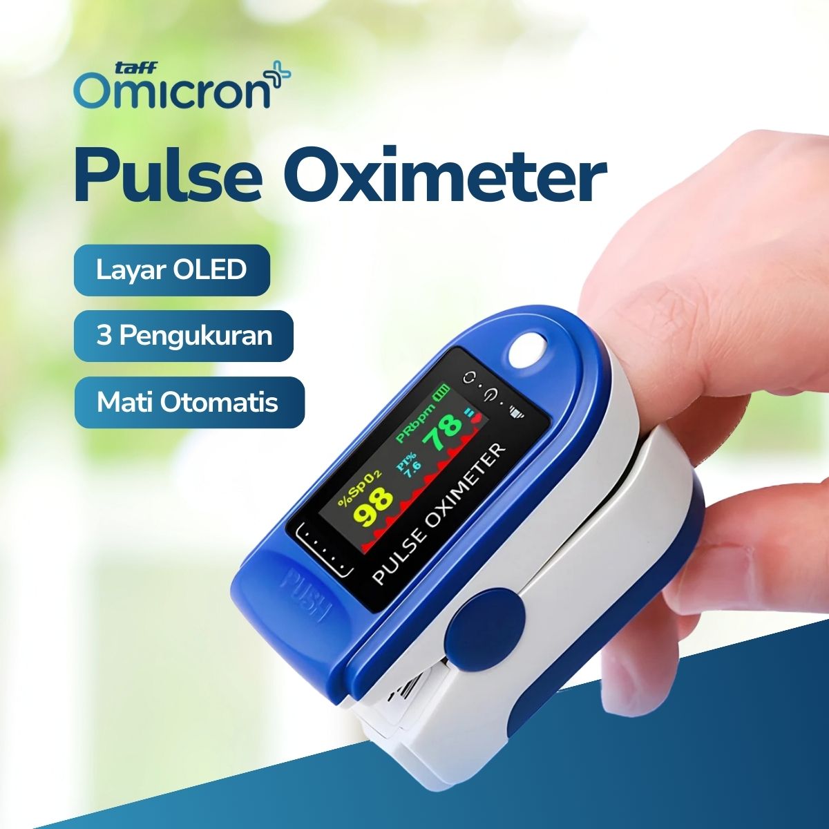 TaffOmicron Fingertip Pulse Oximeter Alat Ukur Saturasi Oksigen Darah - LK88