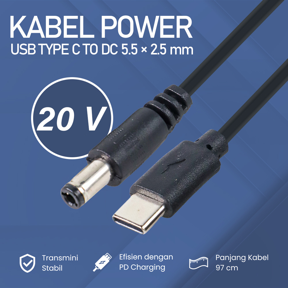 OOTDTY Kabel Power USB Type C to DC 5.5x2.5mm Charger Router CCTV 97cm - PA12M