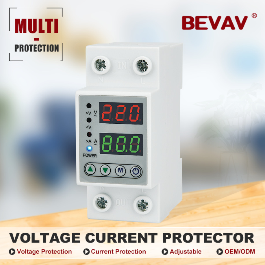 BEVAV MCB Digital Din Rail Over Voltage Current Protector 220V 40A - VAP-2P