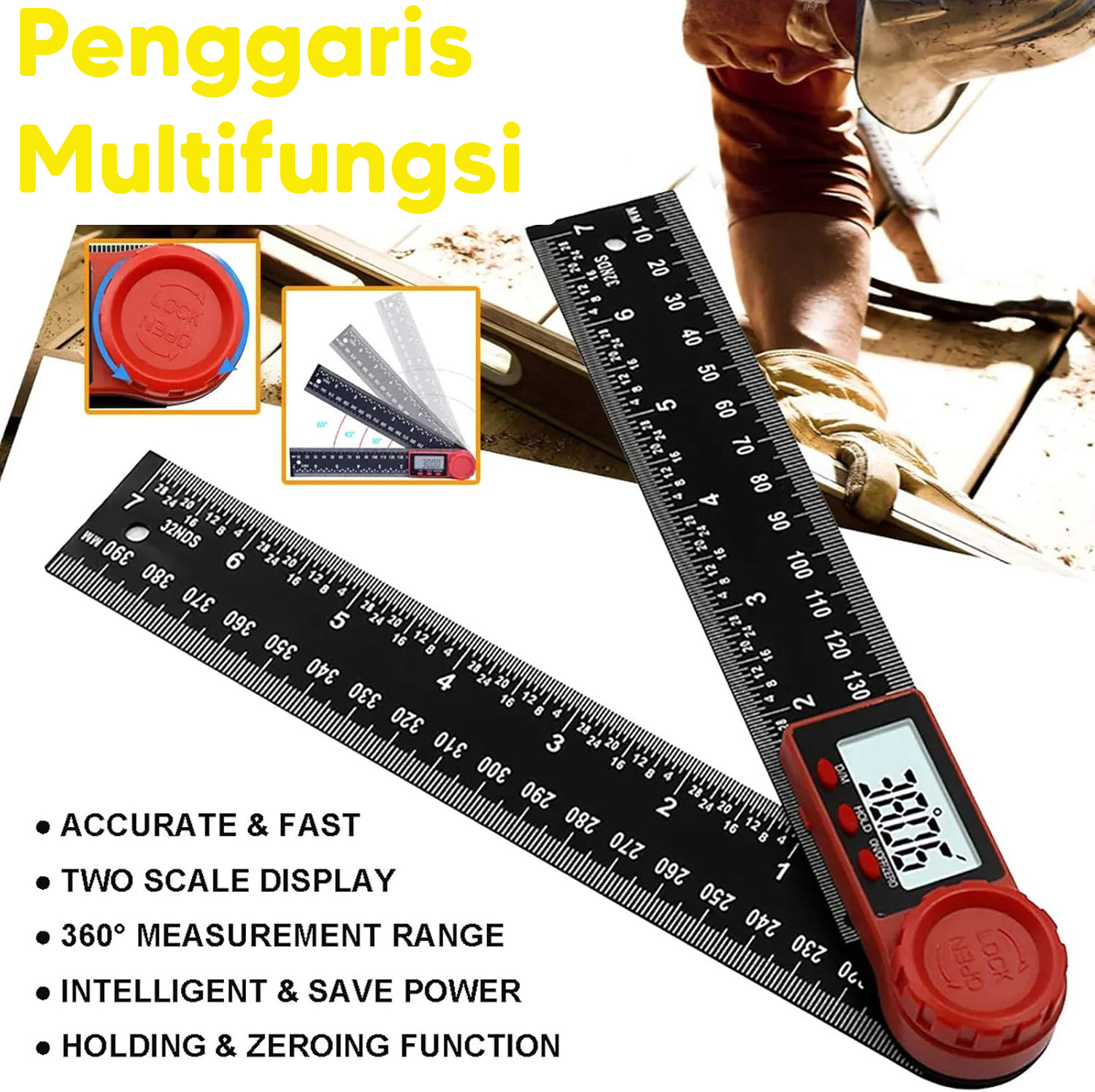 Huei Penggaris Multifungsi Adjustable Angle Ruler Set 200mm - 32NDS