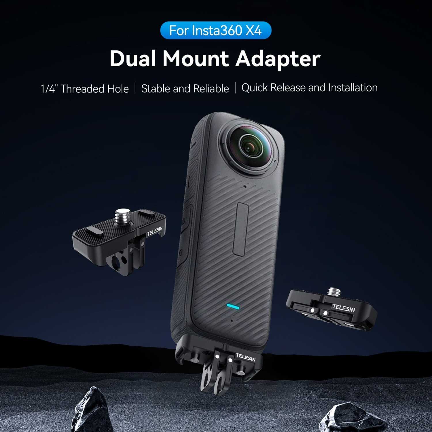 Jual TELESIN Adapter Kamera Aksi Dual Mount 1/4 Threaded Hole