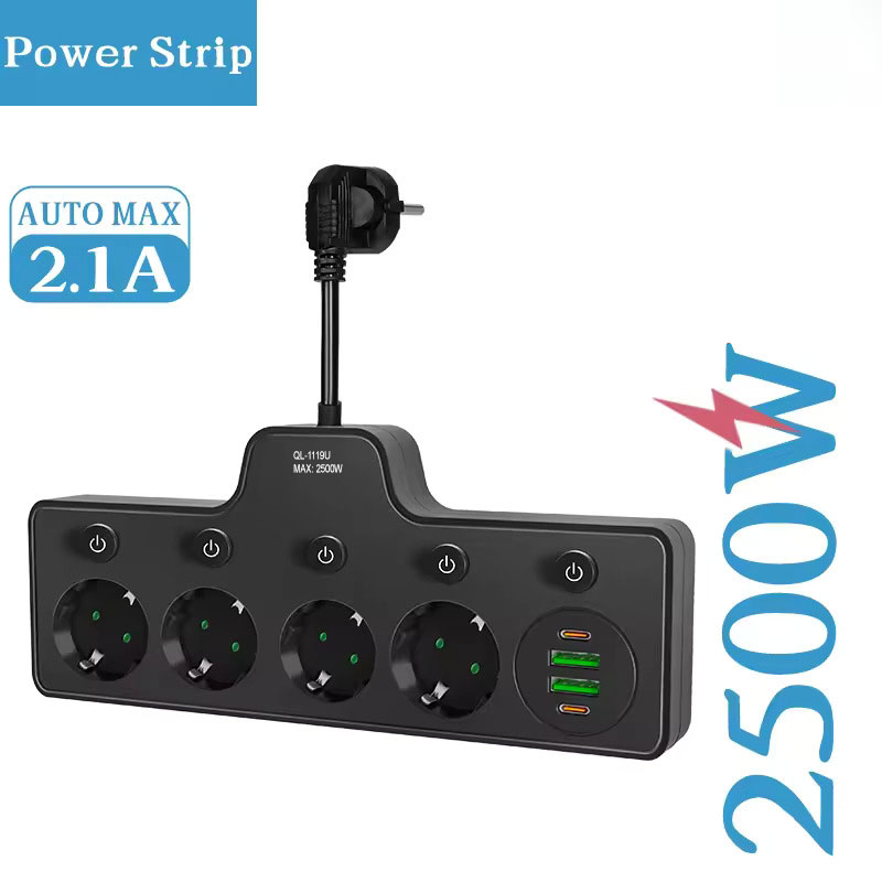 QIAOLIAN Stop Kontak USB Type C EU Plug 10A 110-250V 2500W - QL-1119U/QL-1118U