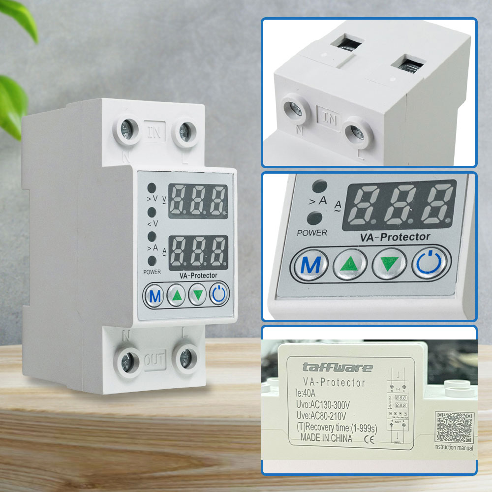 Taffware MCB Digital Din Rail Over Voltage Current Protector 220V 40A - VAP-2P