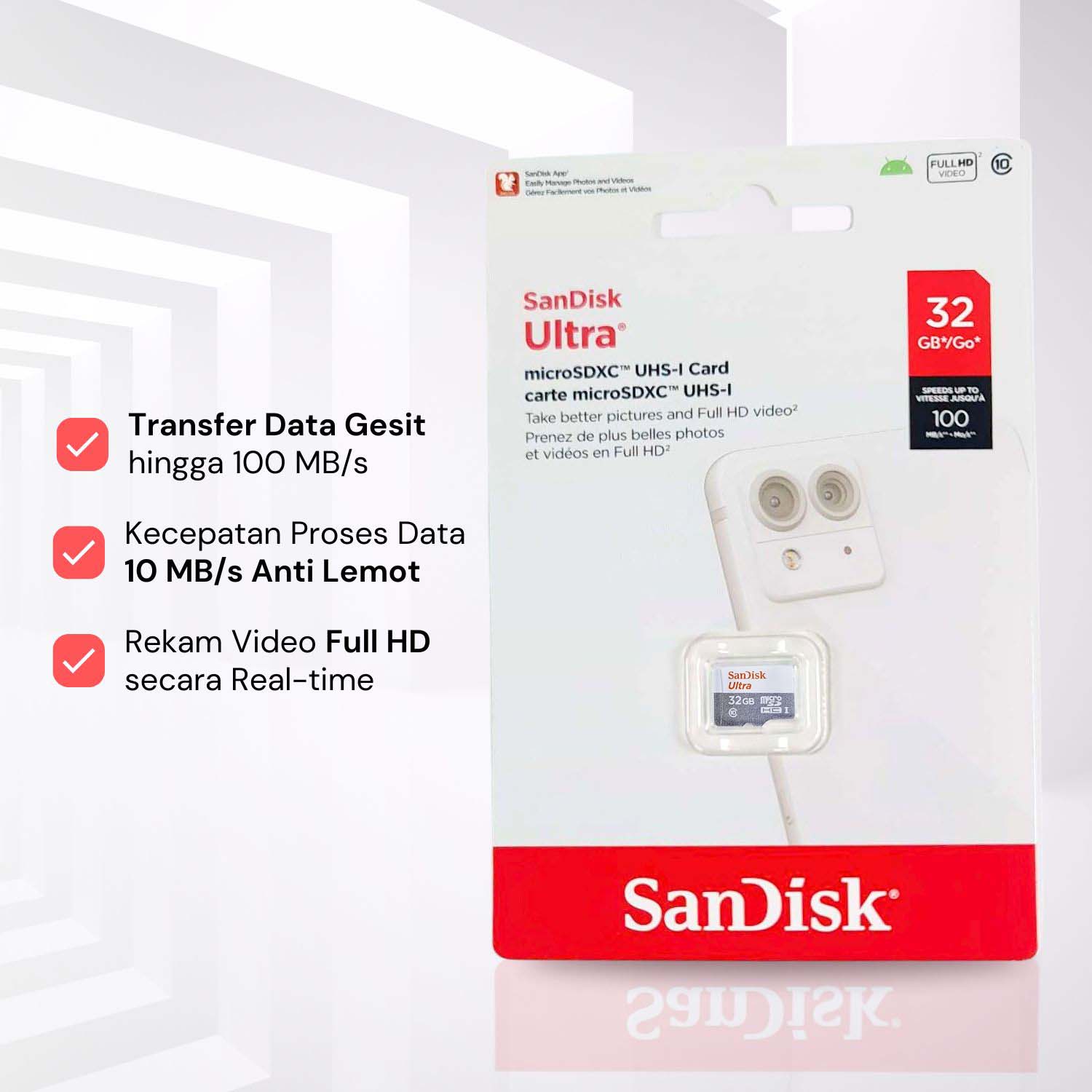 Kartu Memori CCTV MP3 Penyimpanan Ultra microSDHC/SDXC UHS-I Class 10 100MB/s - SDSQUNR