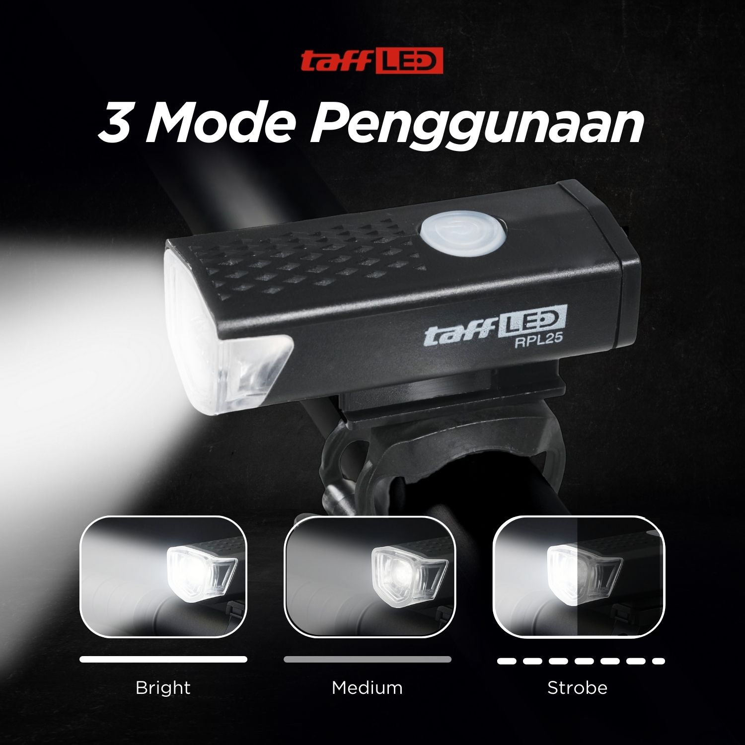TaffLED Lampu Depan Sepeda LED USB Rechargeable 800mAh 300 Lumens - RPL25