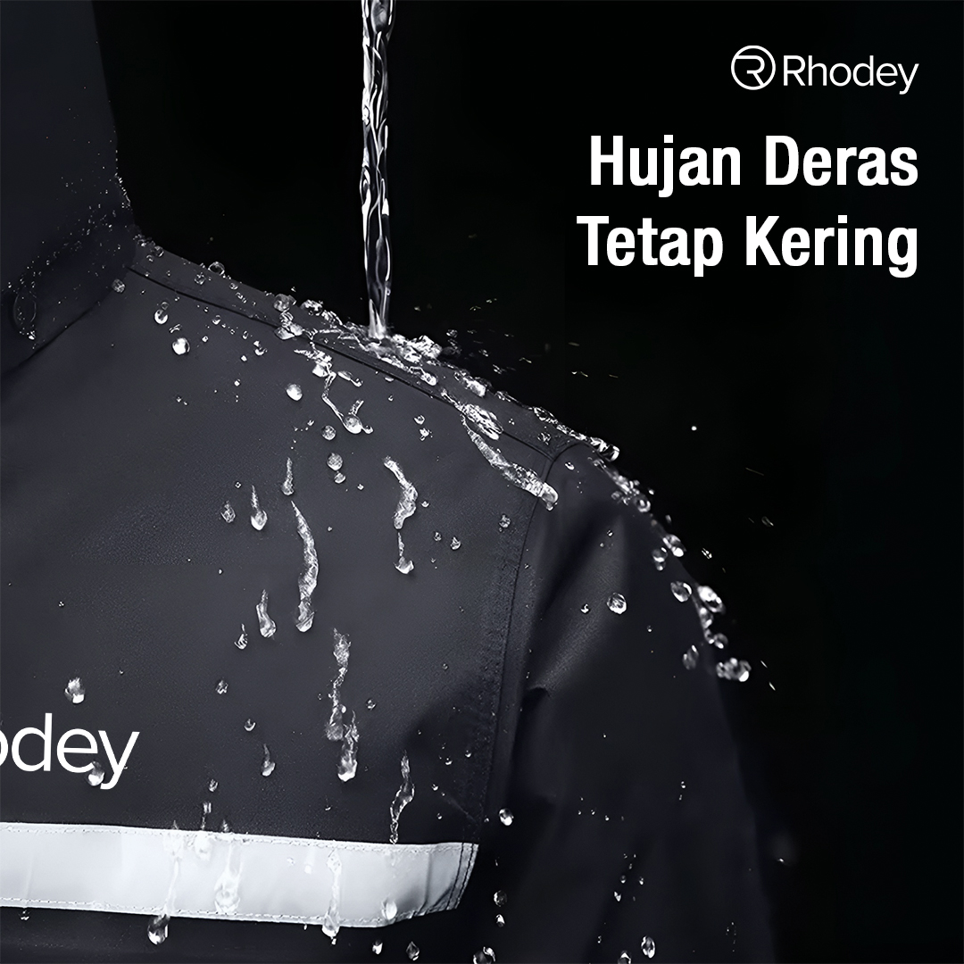 Rhodey Pole Jas Hujan Motor Setelan Raincoat Reflektif Strip with Hood - T1