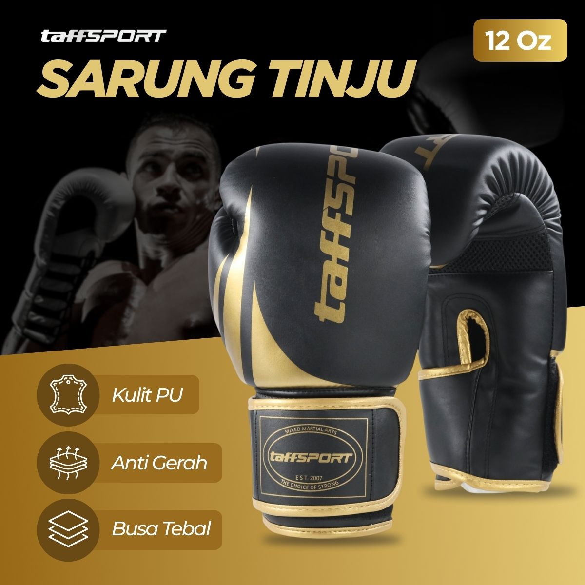 TaffSPORT Sarung Tangan Tinju Muay Thai Boxing MMA Breathable - PRO-BG-BN03