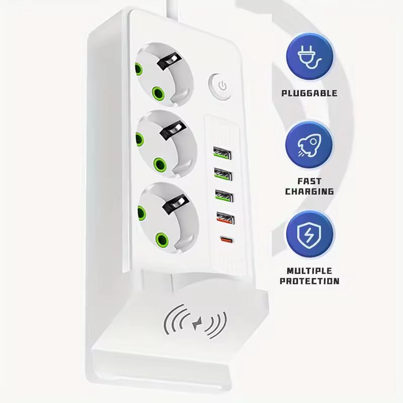 AYANJIN Stop Kontak 3 Lubang USB Type C Wireless Charging 13A 3000W - QL-1080U