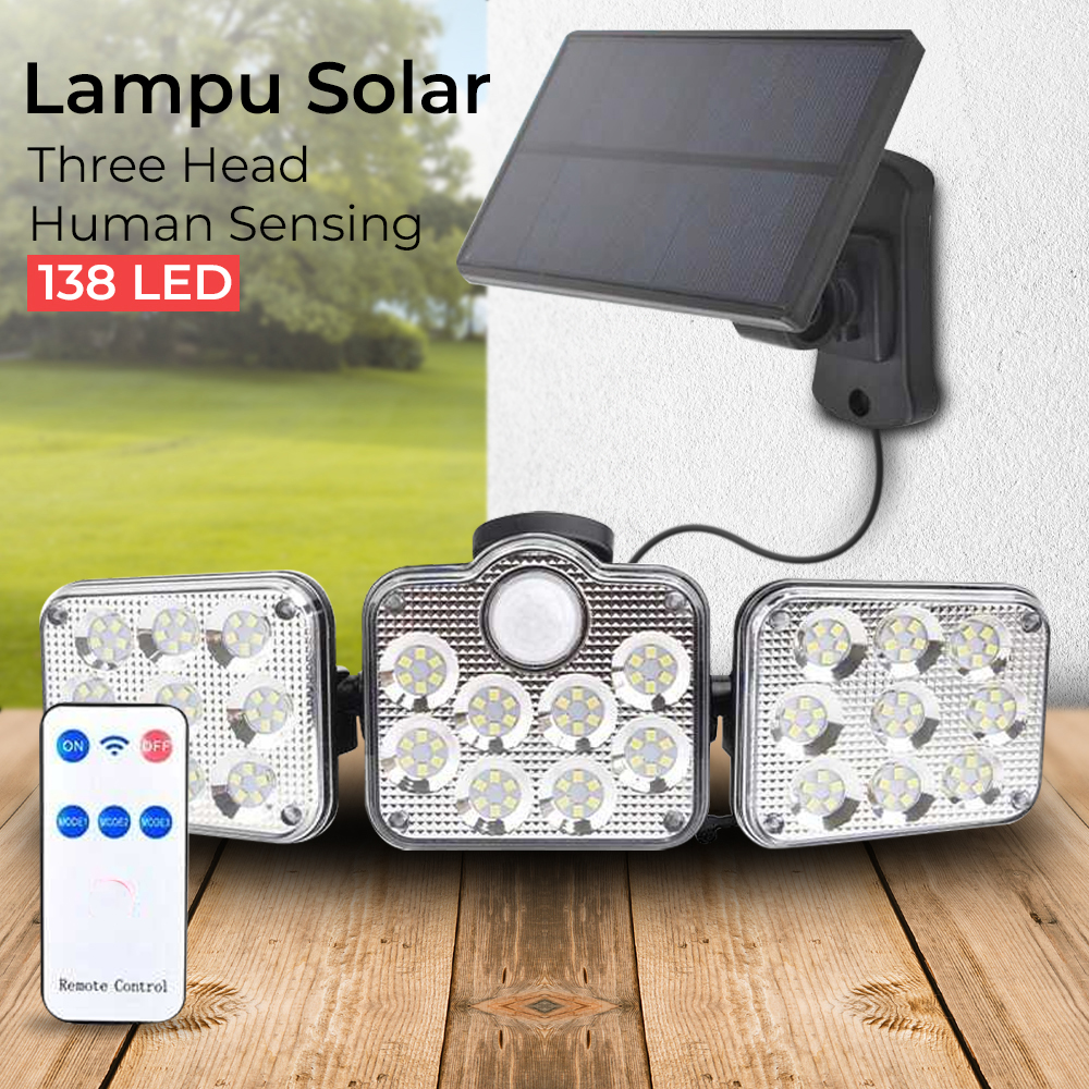 JD Lampu Dinding Solar Double Sensor Three Head 138 LED Cool White - JD-2858A