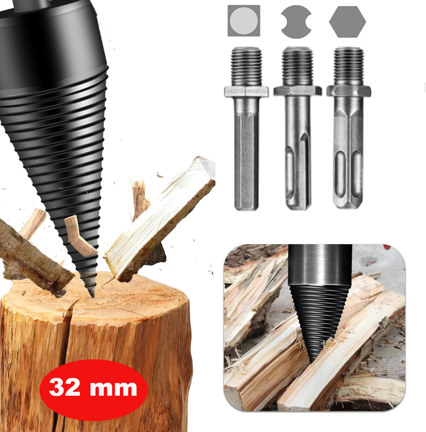 HAOSHAN Mata Bor Split Wood Cone-Drilling Square Handle 32mm - SH32