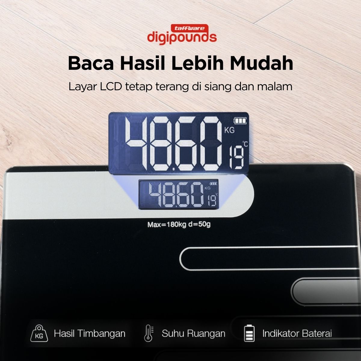Taffware Digipounds Timbangan Badan Digital Scale Rechargeable 180kg - SC-15U