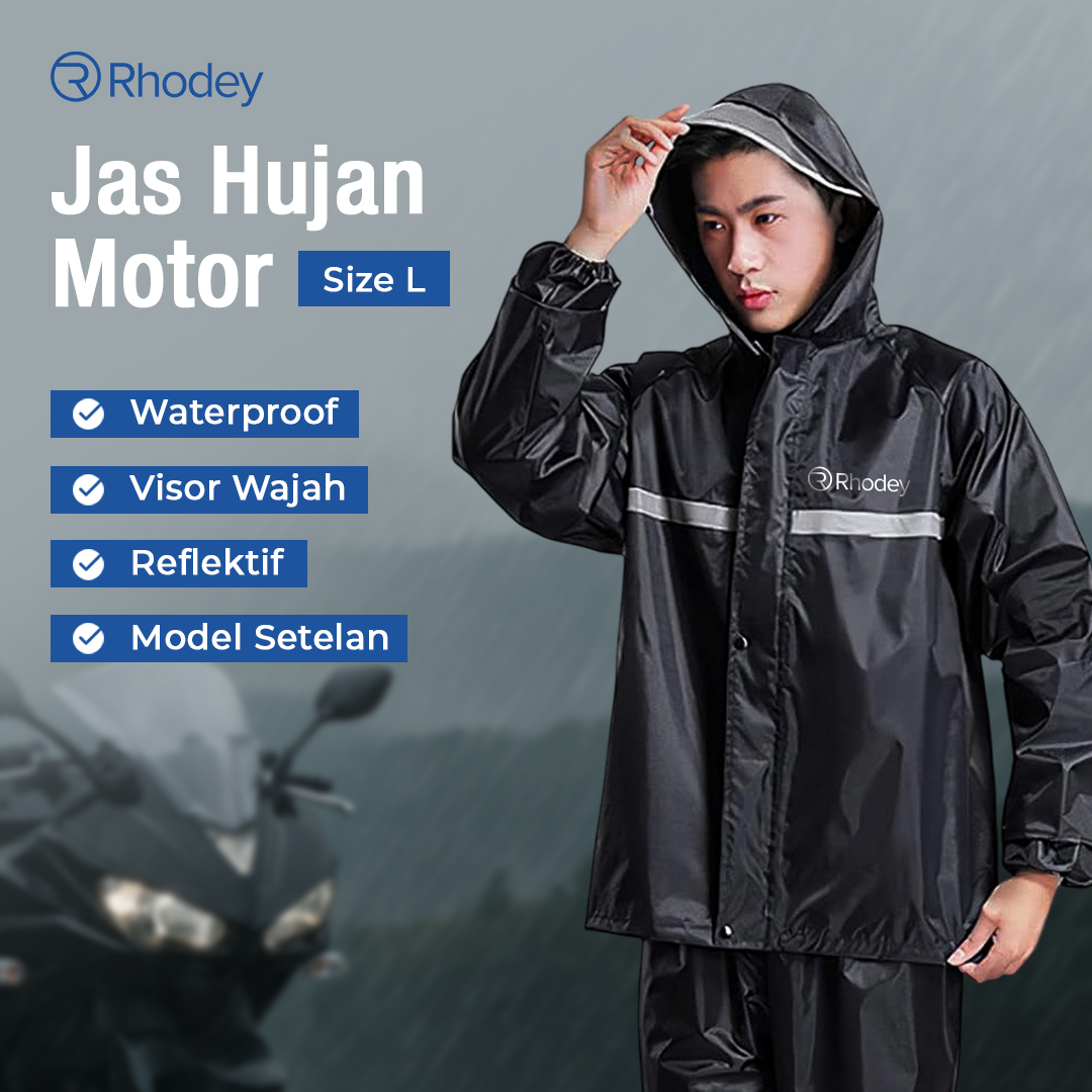 Rhodey Pole Jas Hujan Motor Setelan Raincoat Reflektif Strip with Hood - T1