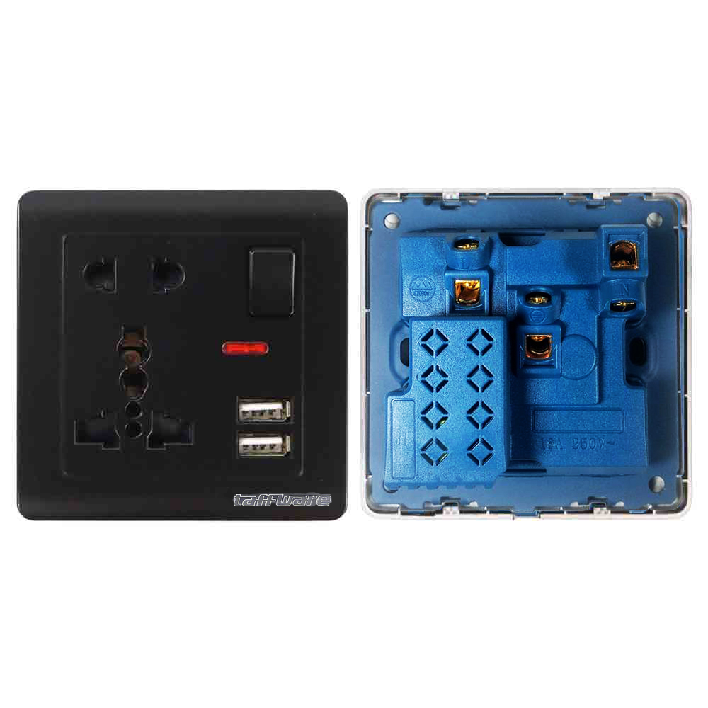Taffware Stop Kontak Universal UK EU US USB Port On Off Switch - DZ-E2-11