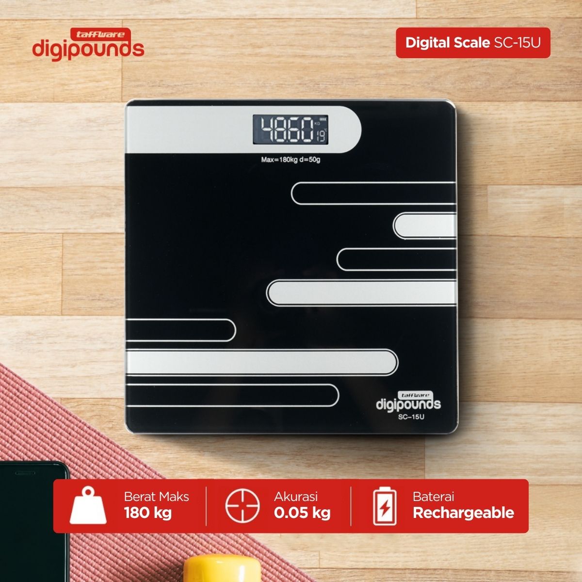 Taffware Digipounds Timbangan Badan Digital Scale Rechargeable 180kg - SC-15U