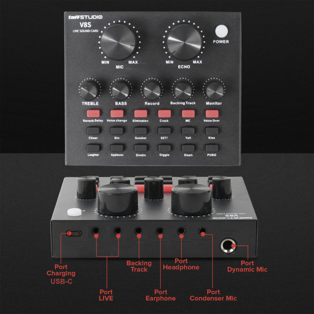 TaffSTUDIO Bluetooth Audio USB External Soundcard Live Broadcast Mic - V8S
