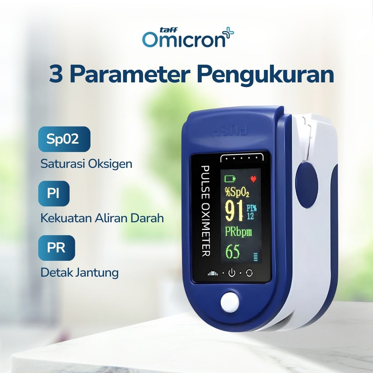 TaffOmicron Fingertip Pulse Oximeter Alat Ukur Saturasi Oksigen Darah - LK88