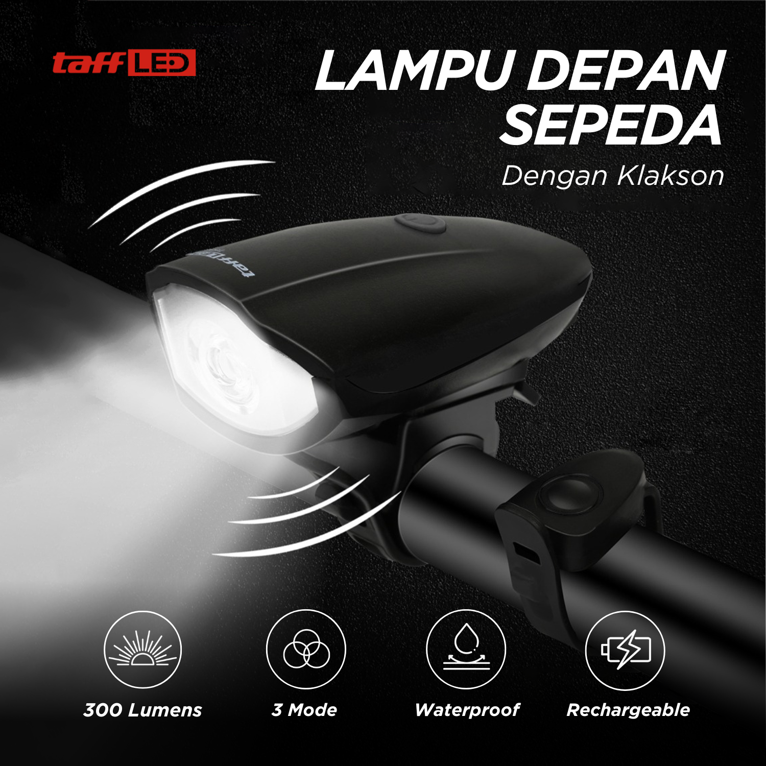 TaffLED Lampu Depan Sepeda Klakson LED CREE XPG 250 Lumens 1200mAh - 7588