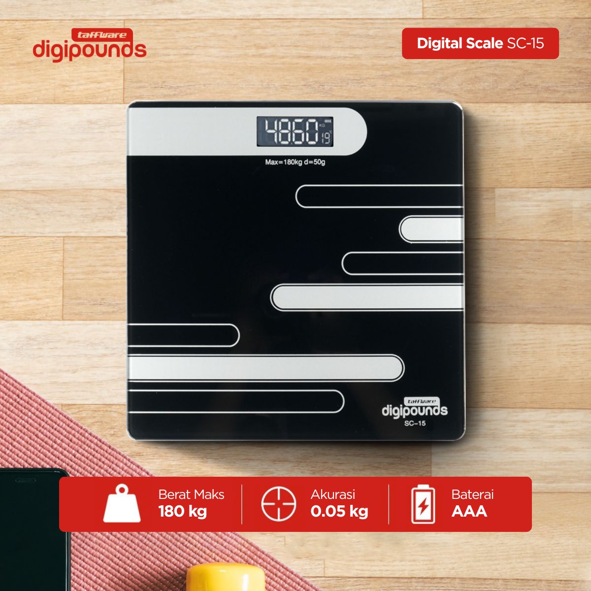 Taffware Digipounds Timbangan Badan Digital Scale Temperature 180kg - SC-15