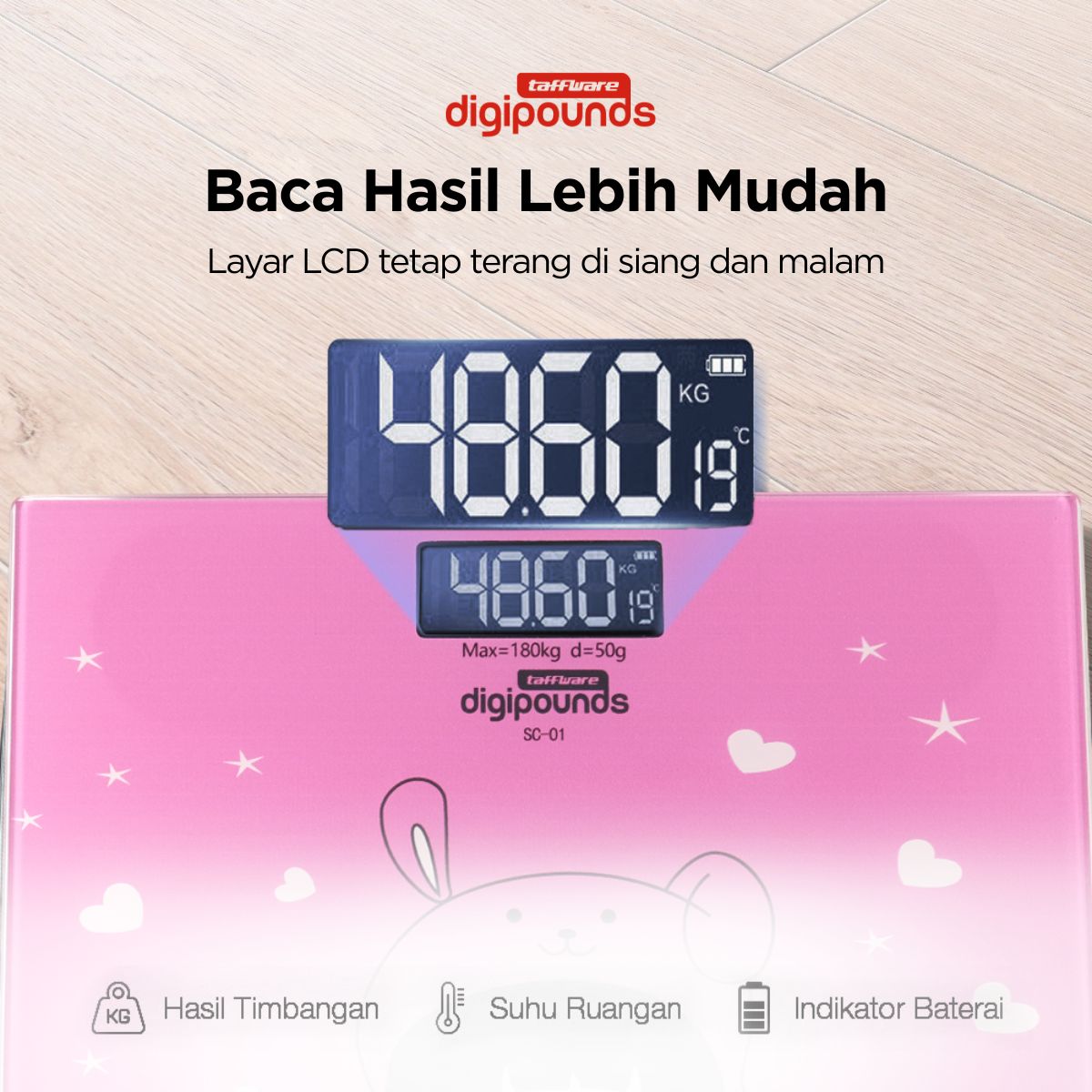 Taffware Digipounds Timbangan Badan Digital Scale Battery 180kg - SC-01