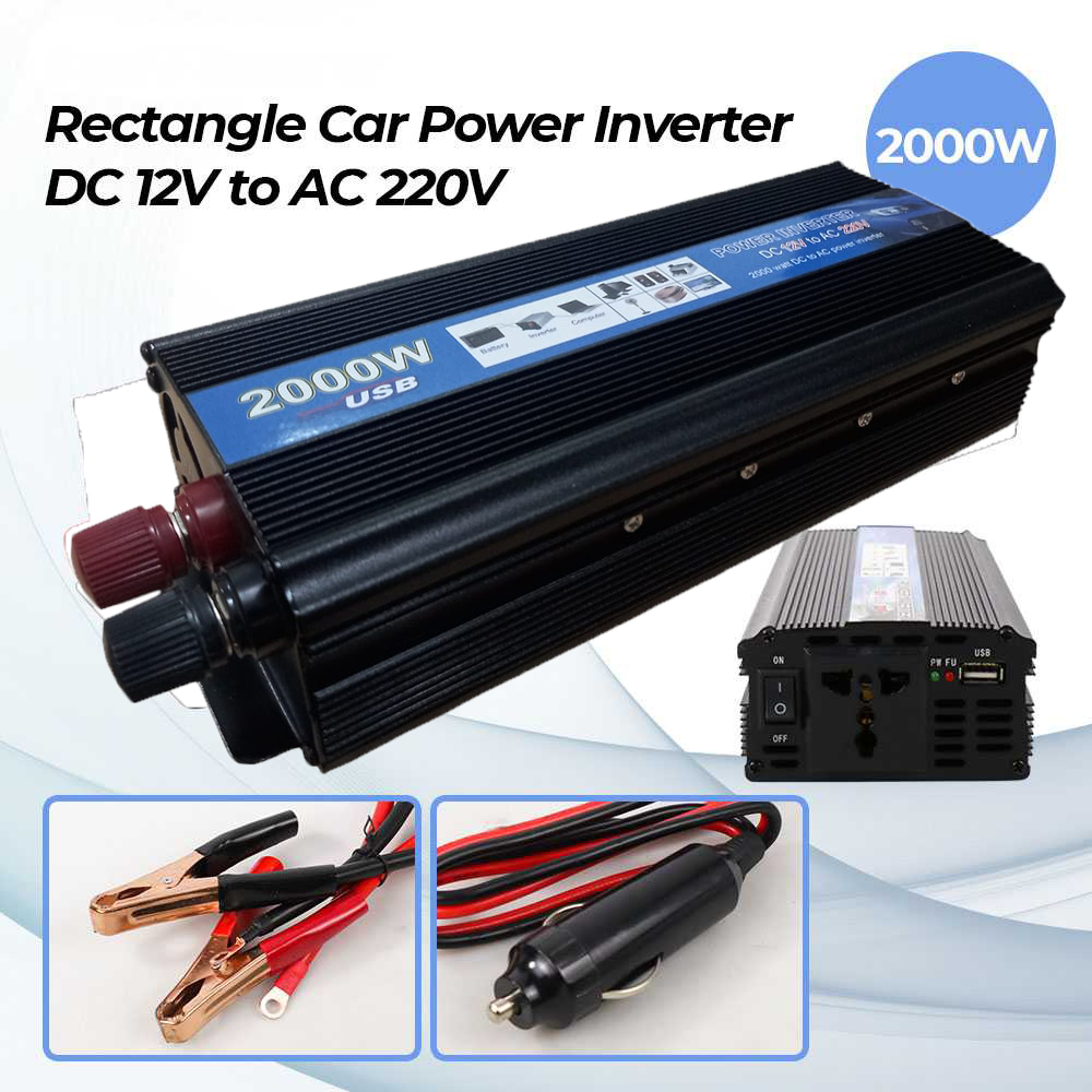 Taffware Rectangle Car Power Inverter DC 12V to AC 220V 2000W - ZX-2000E