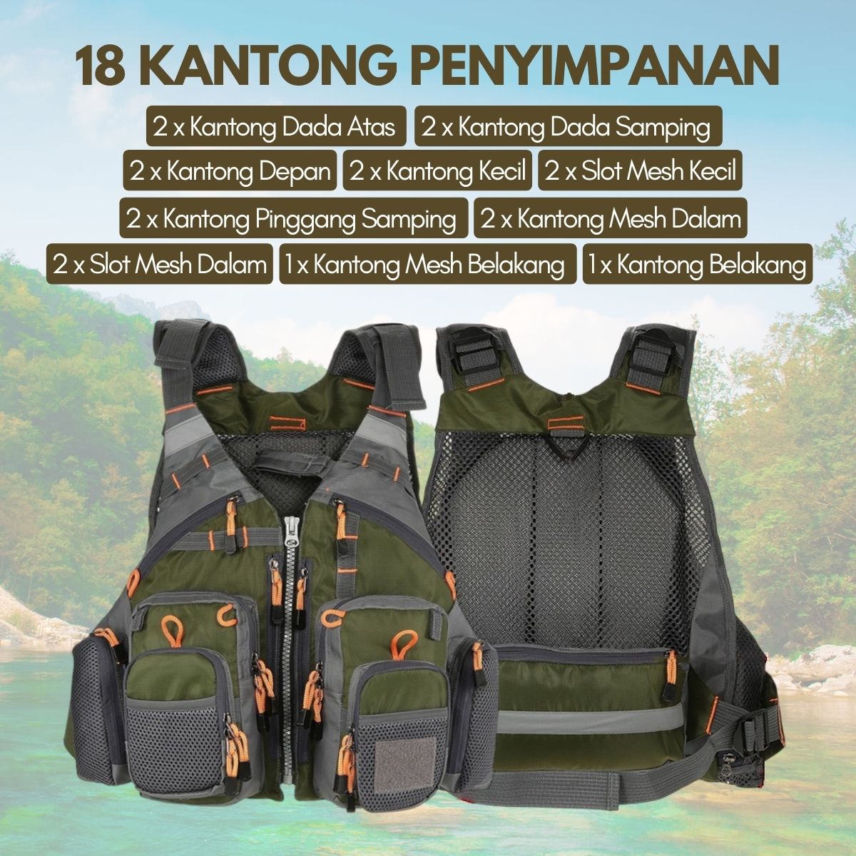 LIXADA Rompi Pancing Fishing Life Jacket Multi Slot - GDS09